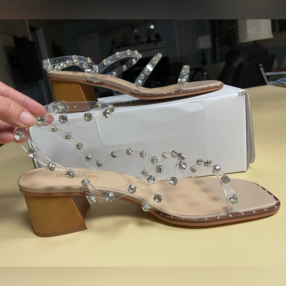 Dream Pairs clear rhinestone short hell strappy ankle. Size 11. New in box.